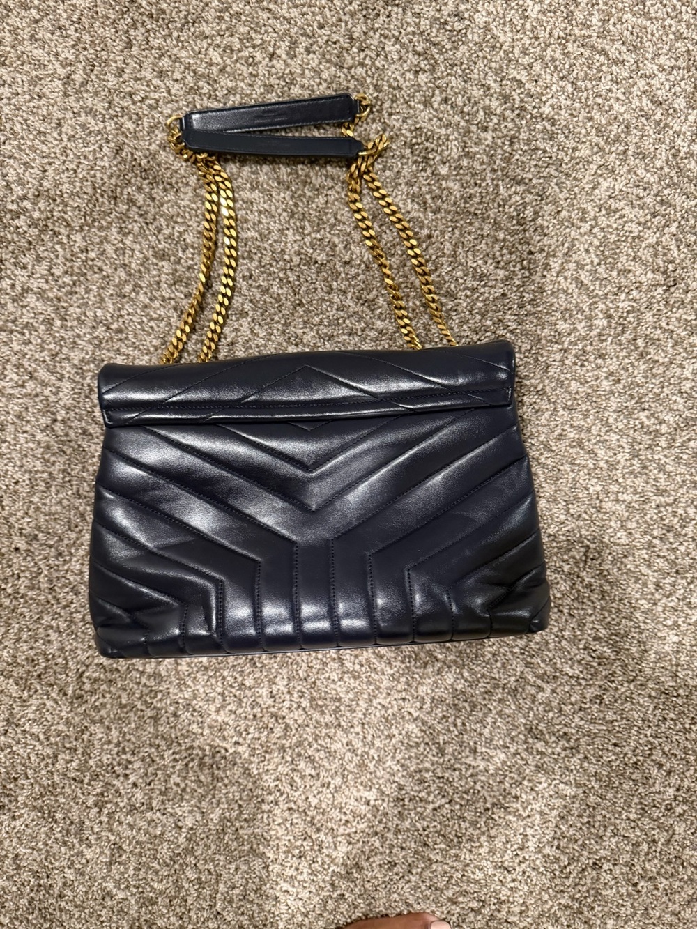 Saint Laurent Navy Quilted Leather Shoulder Bag with Gold Chain - Picture 2 of 3